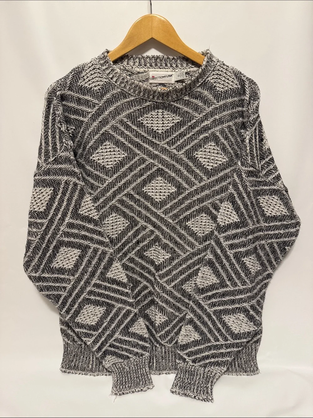 Directions USA Vintage 90s Grandpa Sweater Crewneck Geometric Boho XL